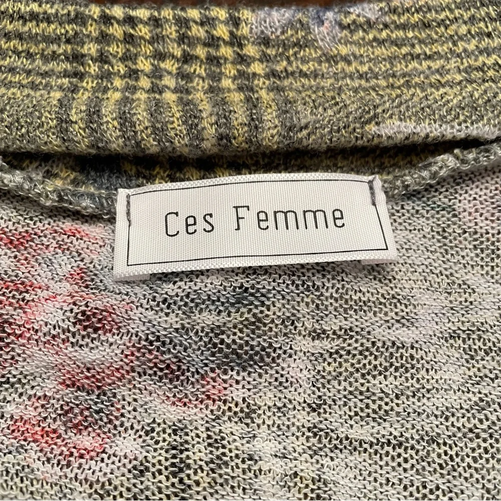 NWOT Ces Femme Yellow Plaid Floral Top | Size Large - Picture 3 of 13